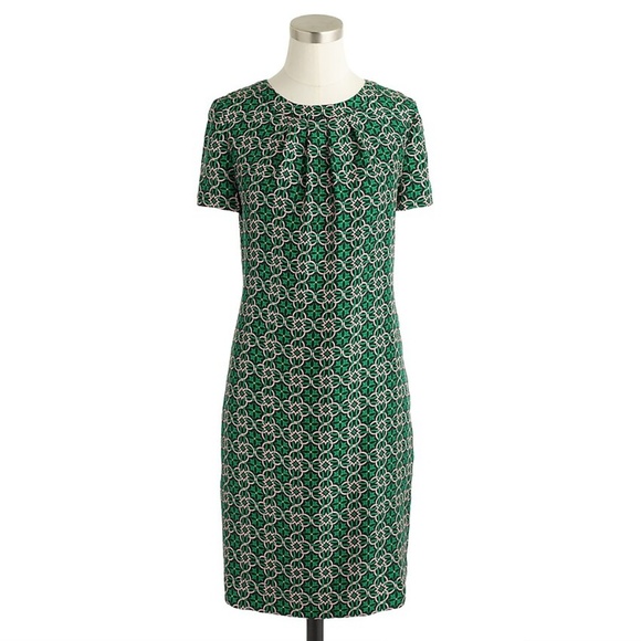 J. Crew Green Swoop Dress Latticework Medallion - Picture 2 of 8